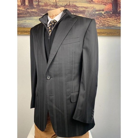 41L Gianni Versace Couture Black Striped Blazer Suit Jacket - Picture 6 of 13